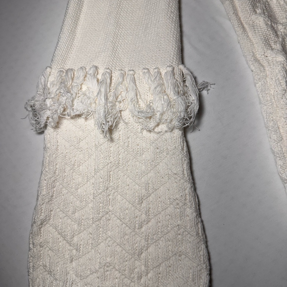 WHBM Cable Knit Sweater Mock Neck Embellished Fringe bell sleeve Ivory Small - Picture 7 of 10